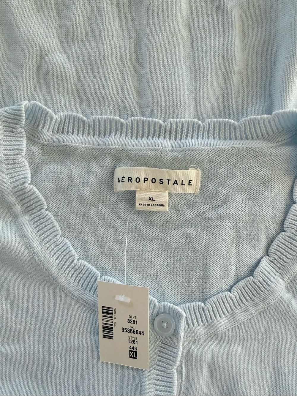 Aeropostale Light Blue Scalloped Button Front Crew Cardigan Sweater NWT Size XL - Picture 6 of 7